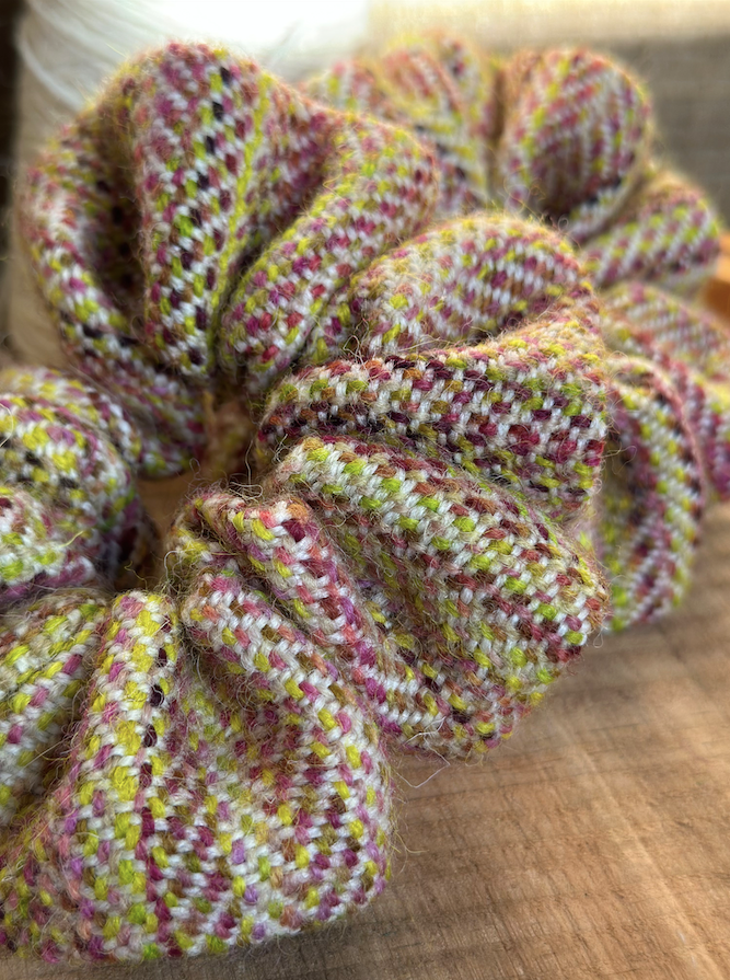 Bright Magnolia Painted Weft Handwoven British Wool Scrunchie