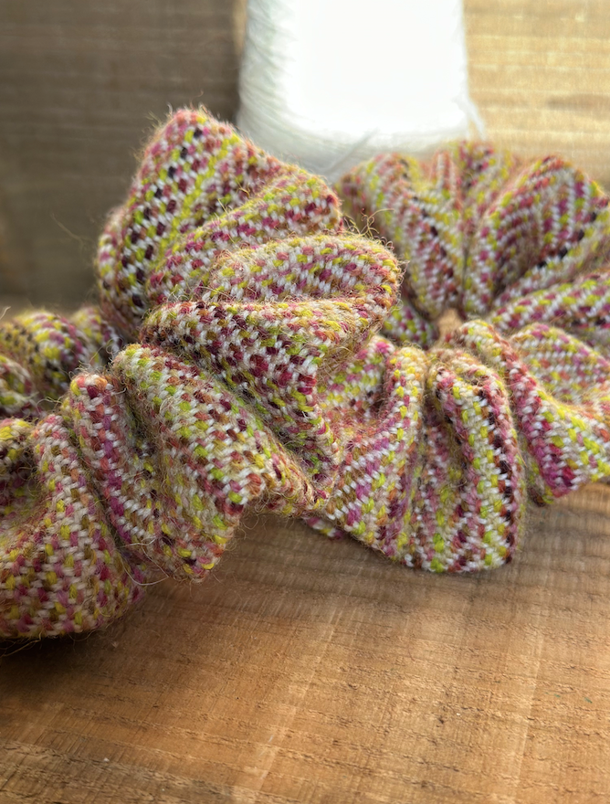 Bright Magnolia Painted Weft Handwoven British Wool Scrunchie
