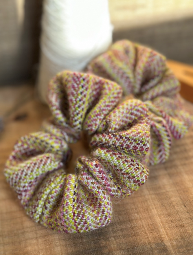Bright Magnolia Painted Weft Handwoven British Wool Scrunchie
