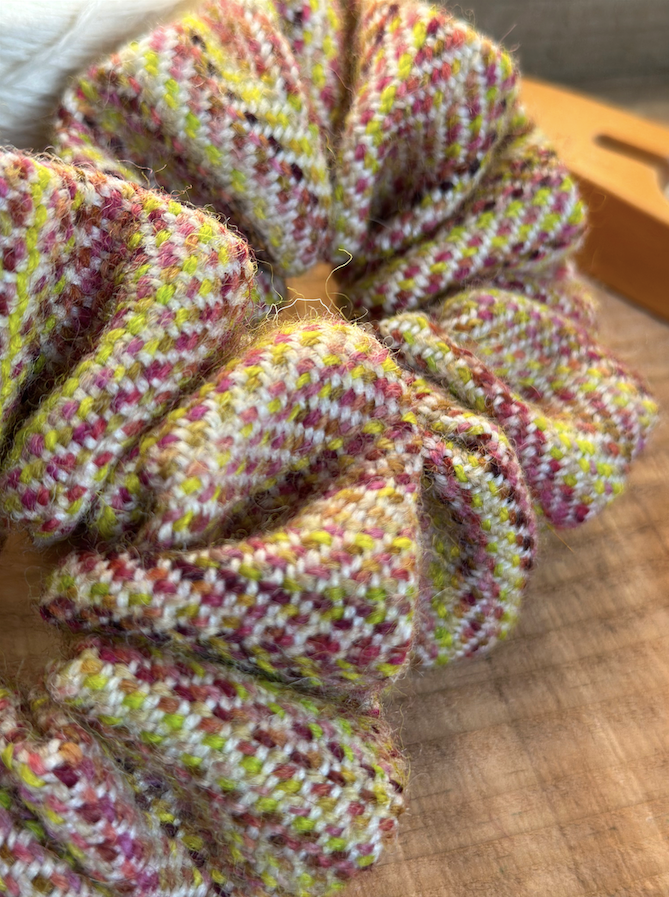 Bright Magnolia Painted Weft Handwoven British Wool Scrunchie