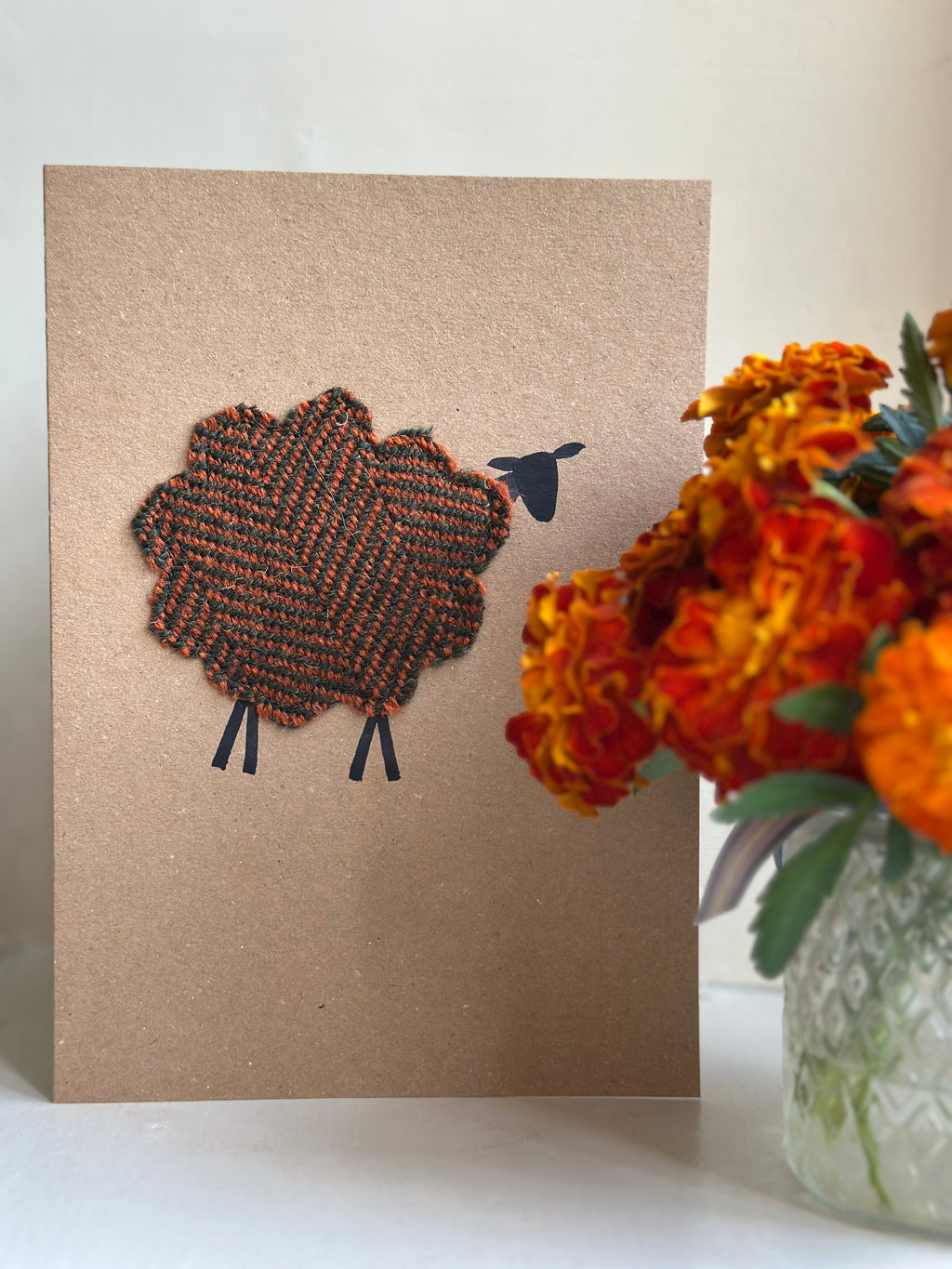 Handmade Sheep Greetings Card With Hand Painted Watercolour Details - Blank Inside