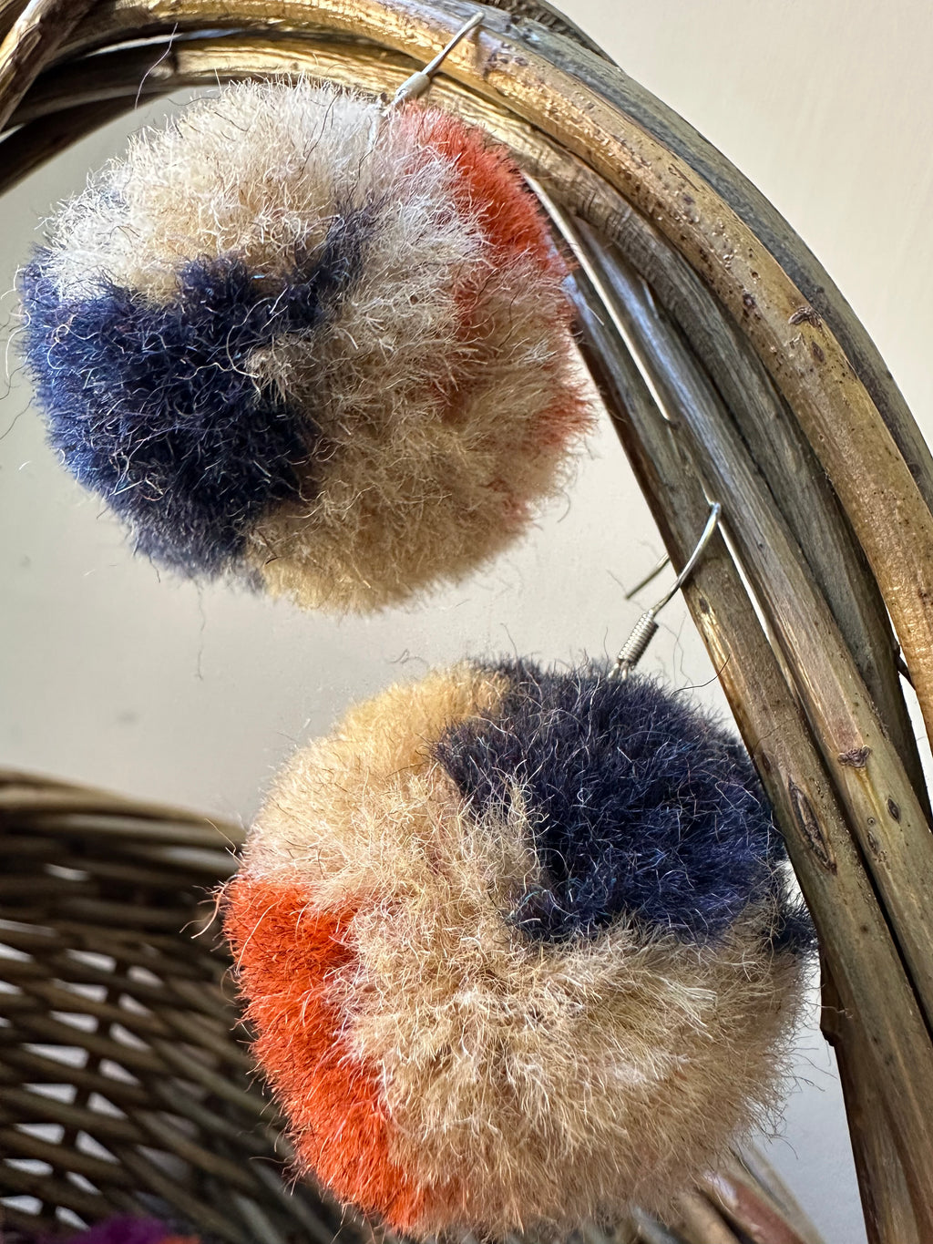Burnt Orange, Navy & Cream Pom-Pom earrings