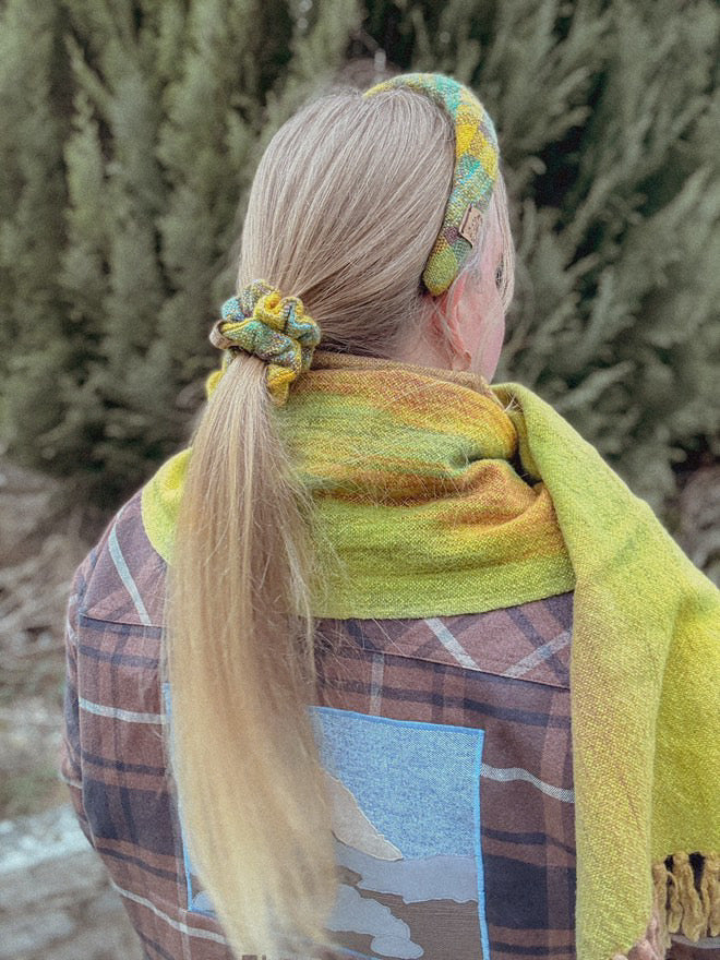 'Spring on the Avenue' Plaid Handwoven British Wool Small Scrunchies