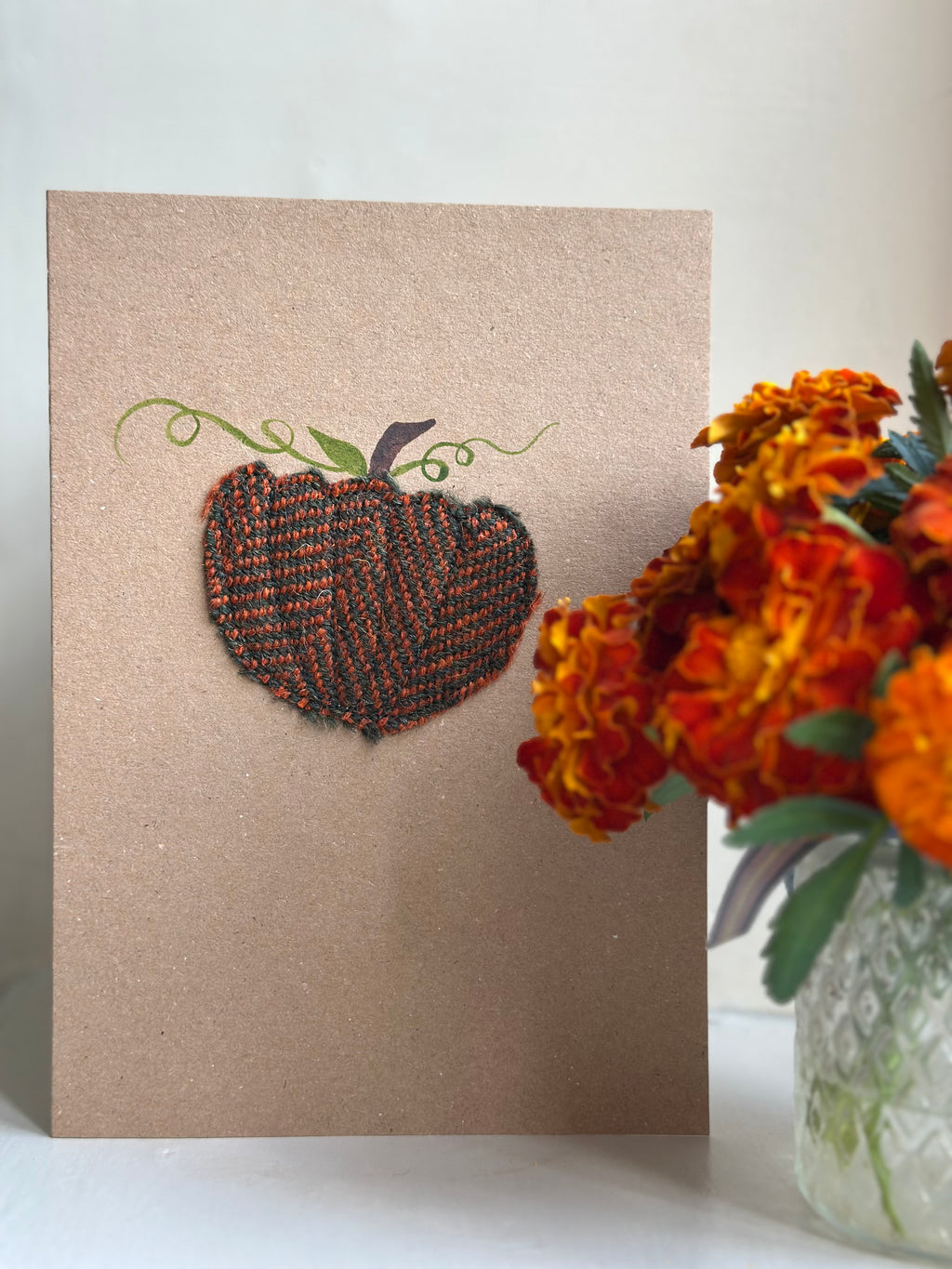 Handmade Pumpkin Greetings Card With Hand Painted Watercolour Details - Blank Inside