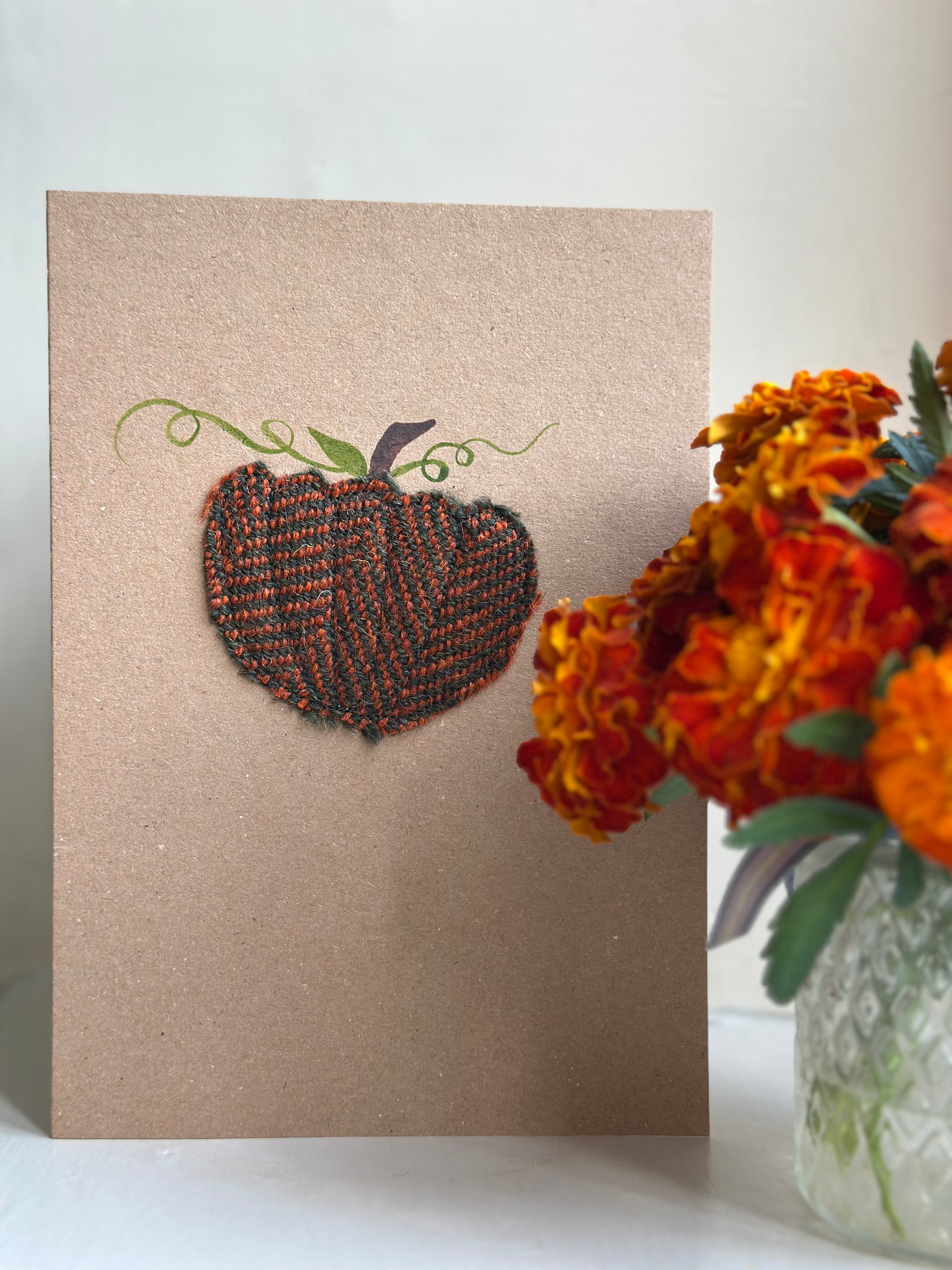Handmade Pumpkin Greetings Card With Hand Painted Watercolour Details - Blank Inside