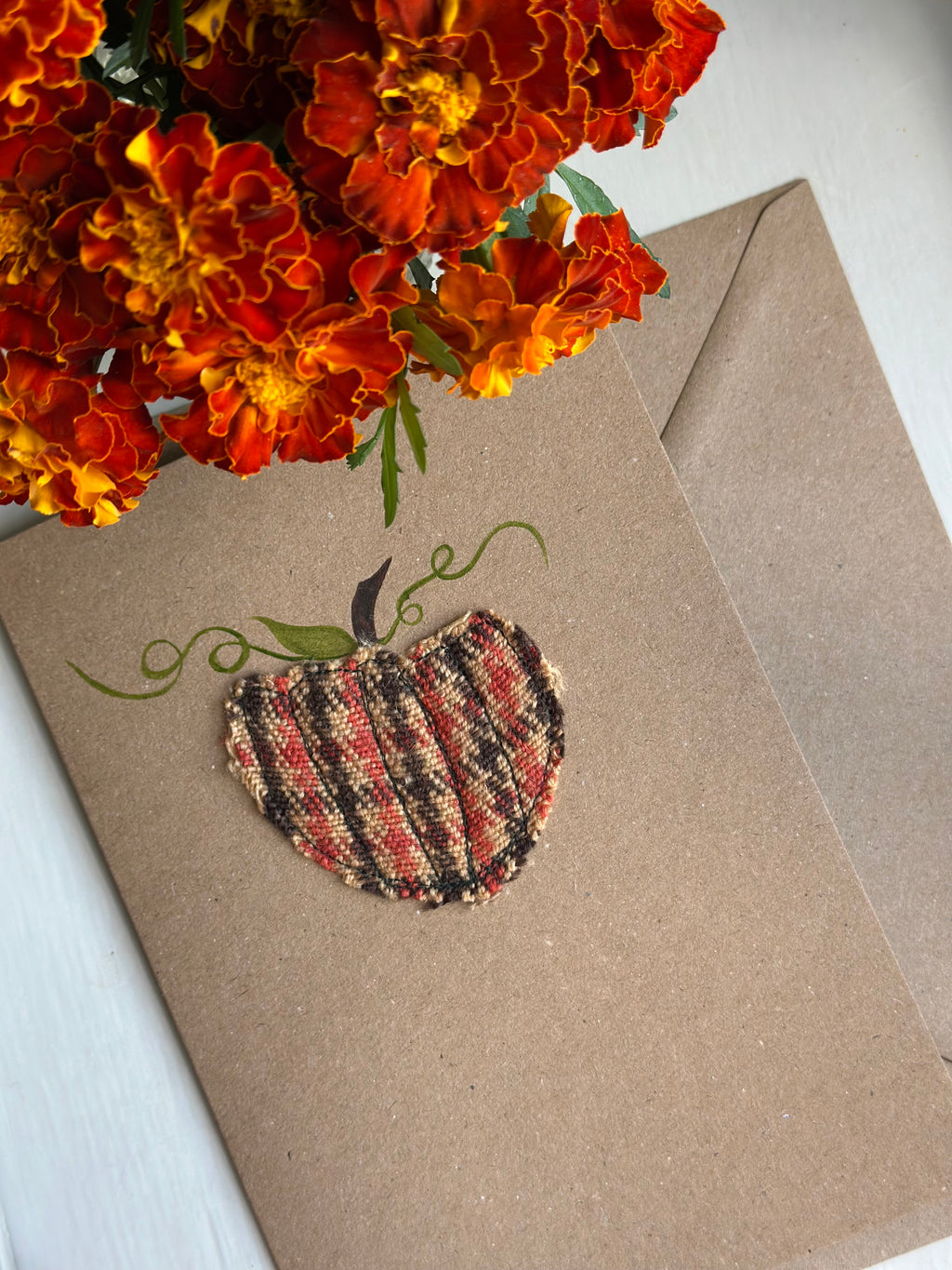 Handmade Pumpkin Greetings Card With Hand Painted Watercolour Details - Blank Inside
