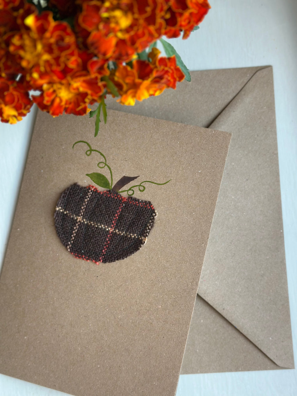 Handmade Pumpkin Greetings Card With Hand Painted Watercolour Details - Blank Inside