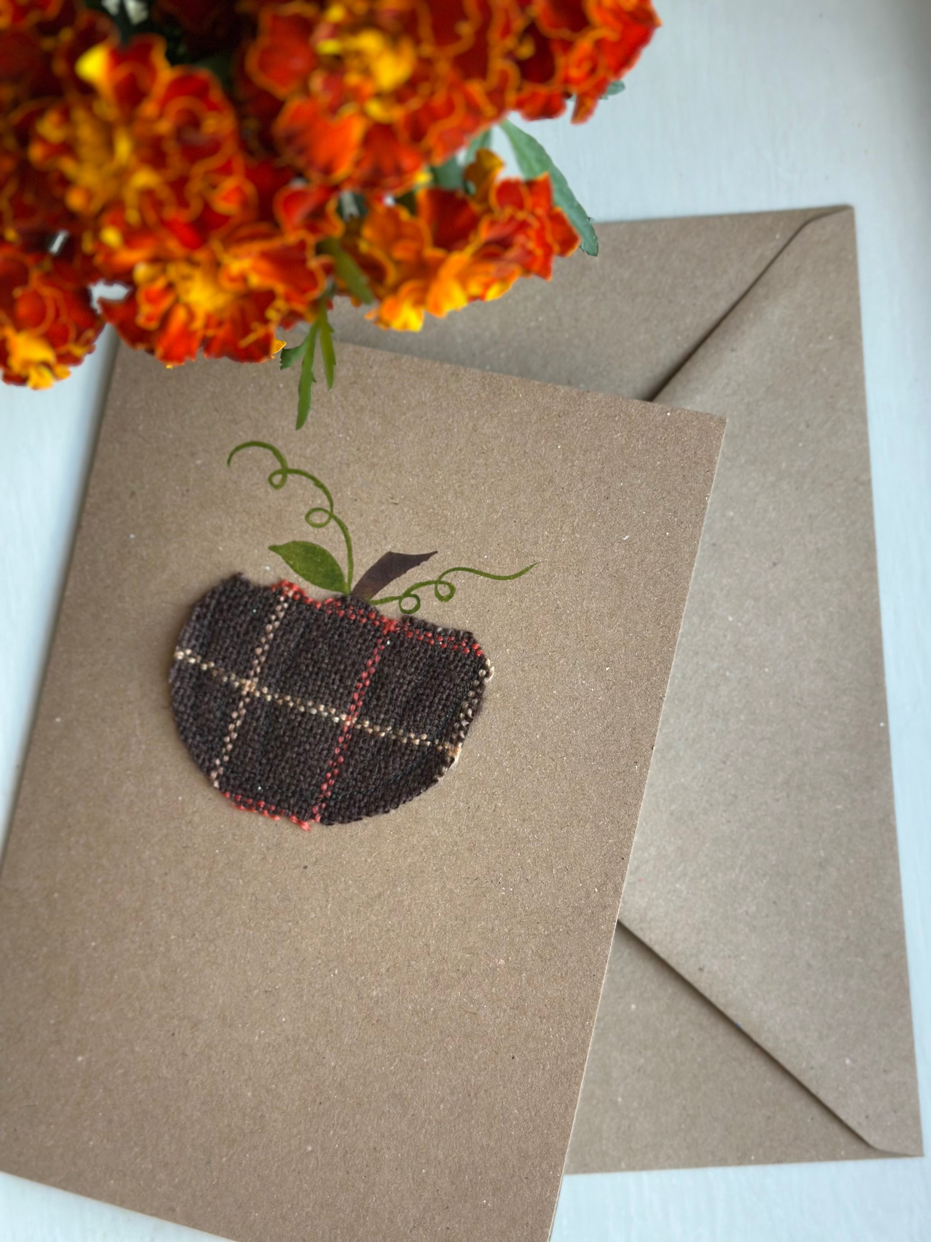 Handmade Pumpkin Greetings Card With Hand Painted Watercolour Details - Blank Inside