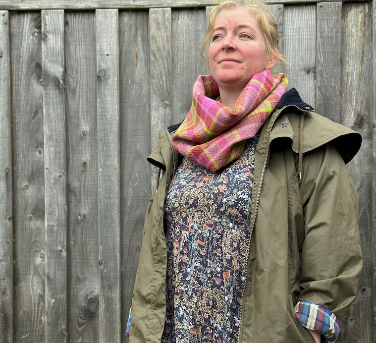 Dark Magnolia Plaid British Wool Cowl Scarf