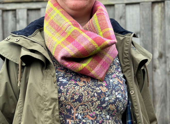 Dark Magnolia Plaid British Wool Cowl Scarf