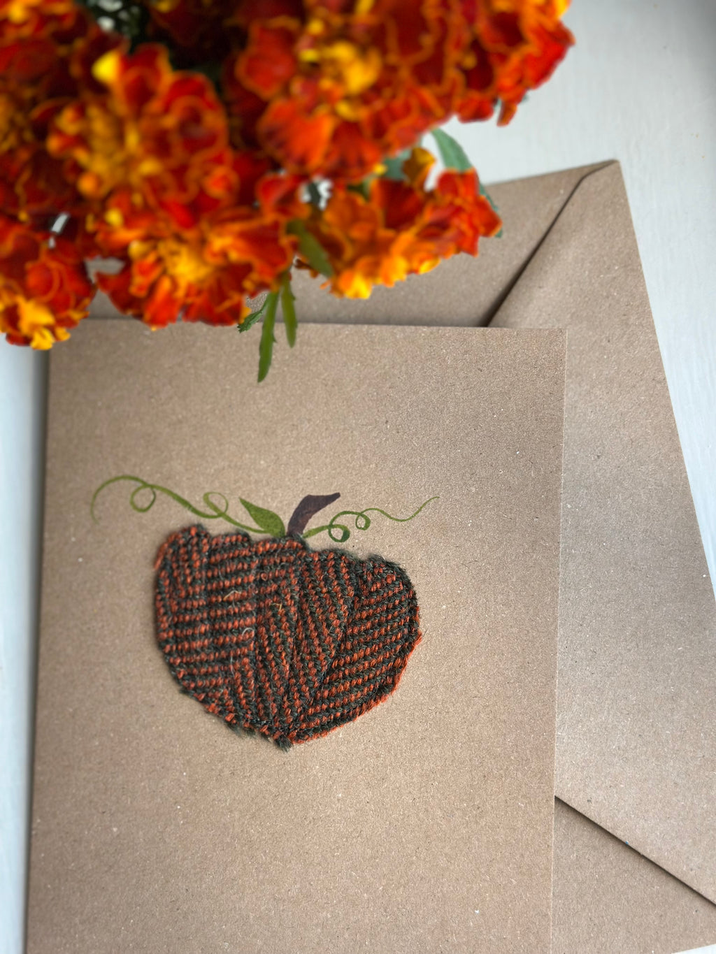 Handmade Pumpkin Greetings Card With Hand Painted Watercolour Details - Blank Inside