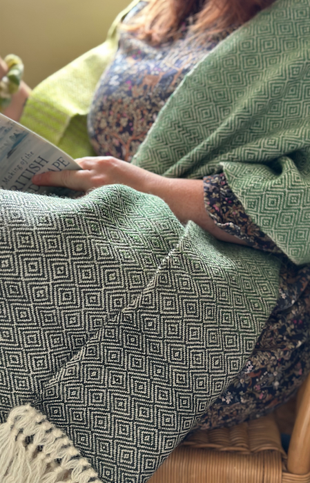 Green Graduating Diamonds British Wool Shawl