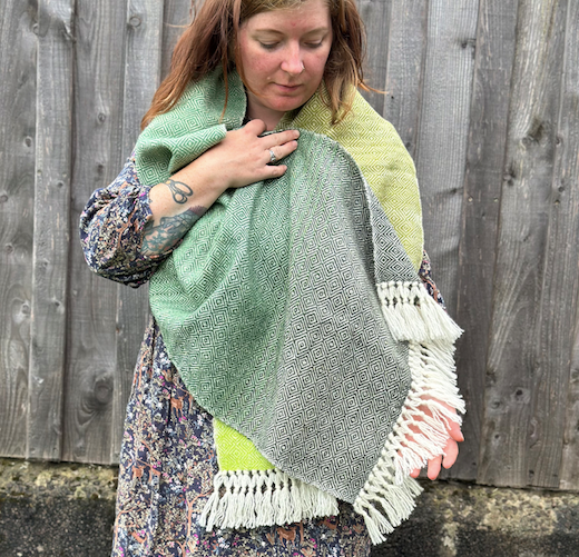 Green Graduating Diamonds British Wool Shawl