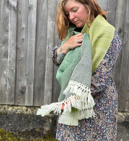 Green Graduating Diamonds British Wool Shawl