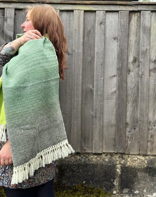 Green Graduating Diamonds British Wool Shawl