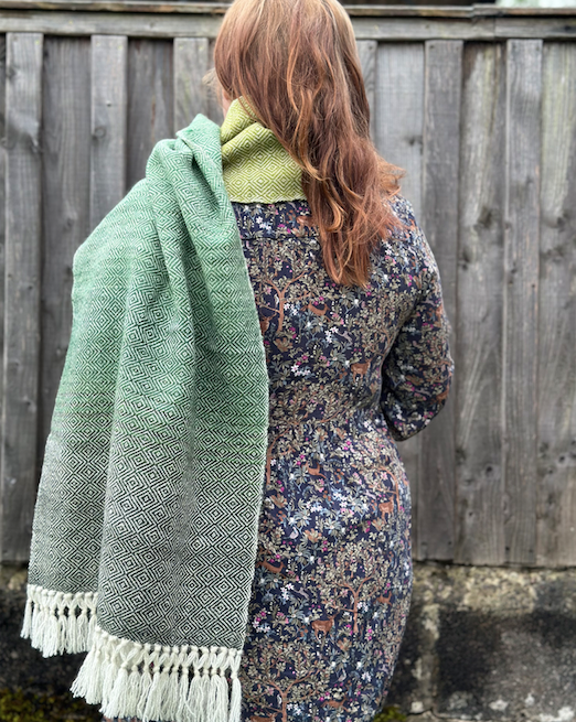 Green Graduating Diamonds British Wool Shawl