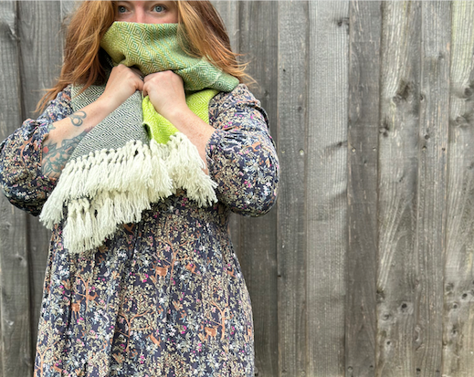 Green Graduating Diamonds British Wool Shawl