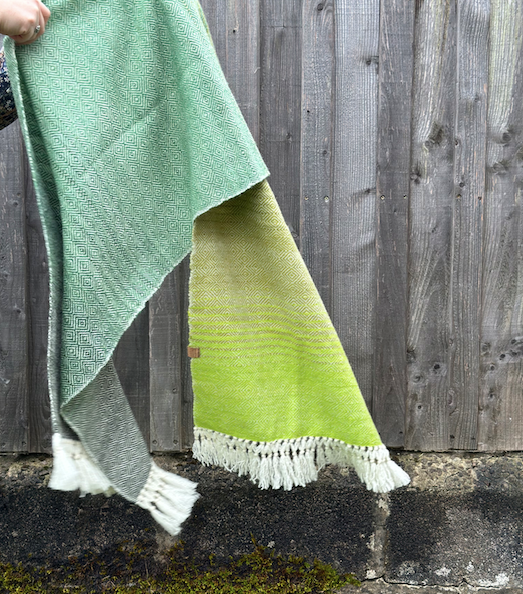 Green Graduating Diamonds British Wool Shawl