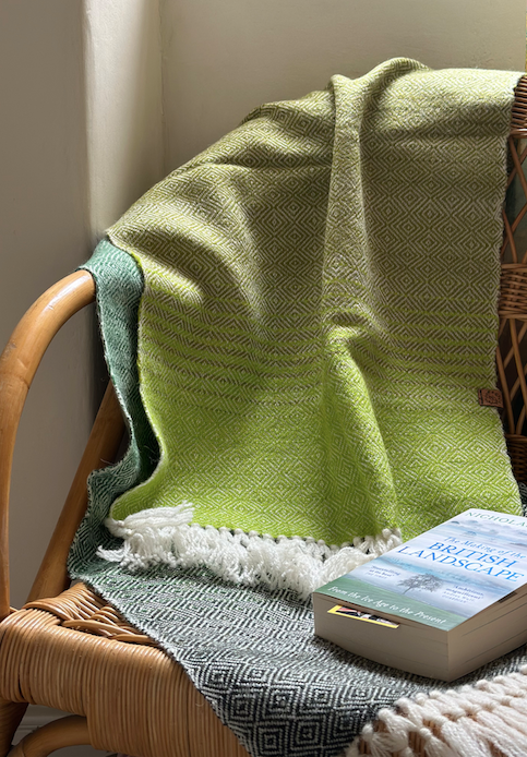 Green Graduating Diamonds British Wool Shawl