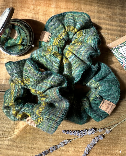 Green Striped British Wool Scrunchie