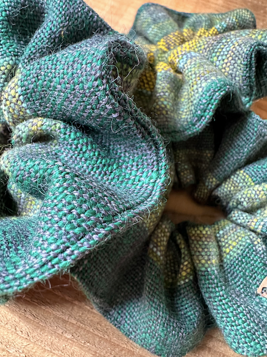 Green Striped British Wool Scrunchie