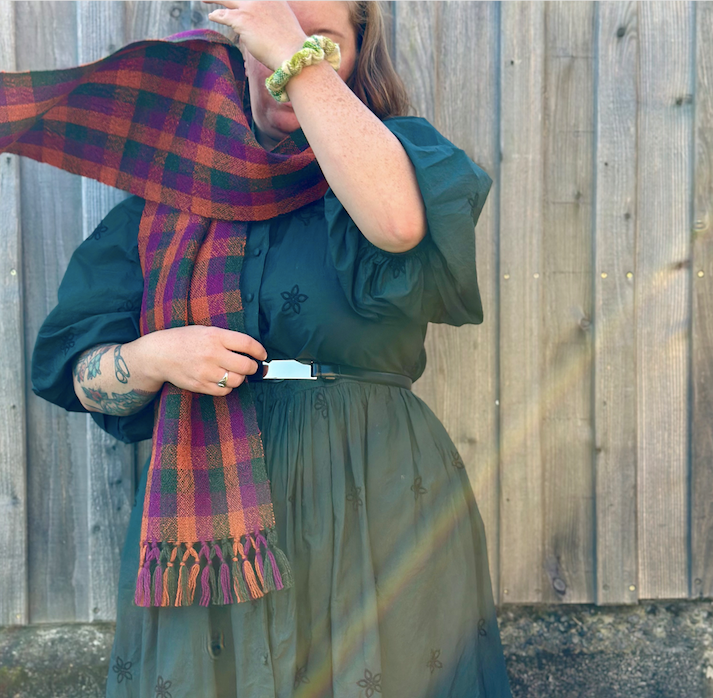 Green, Purple & Orange Check British Wool Scarf