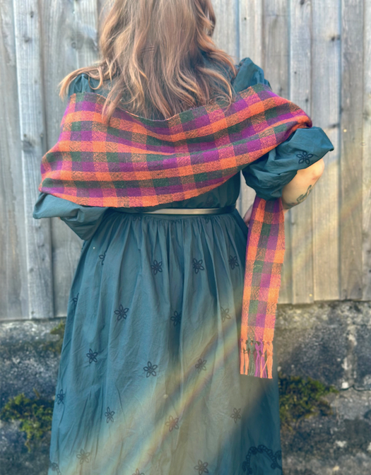 Green, Purple & Orange Check British Wool Scarf