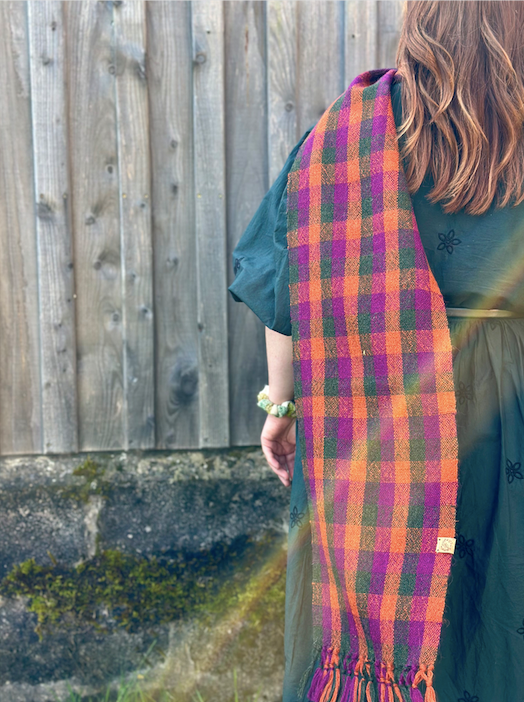 Green, Purple & Orange Check British Wool Scarf