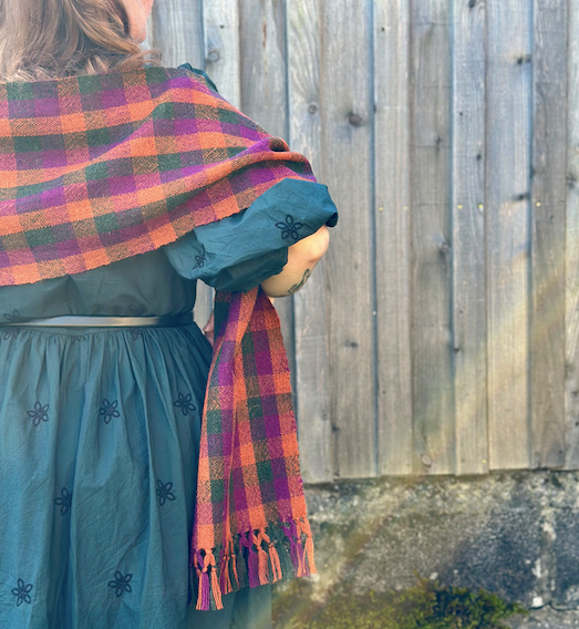 Green, Purple & Orange Check British Wool Scarf