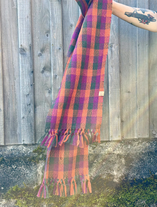 Green, Purple & Orange Check British Wool Scarf