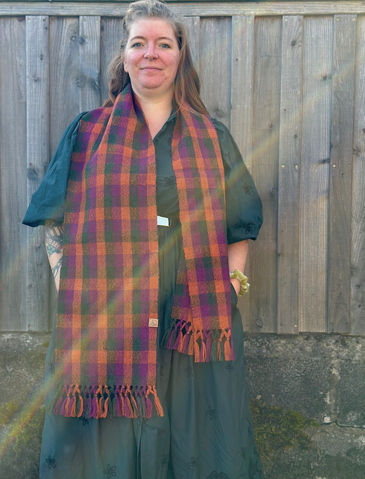 Green, Purple & Orange Check British Wool Scarf
