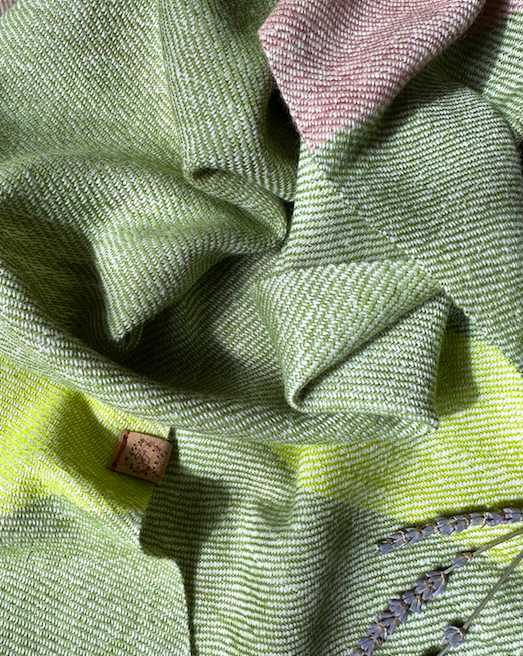 Lightweight Green & Taupe Stripe Twill British Wool Scarf
