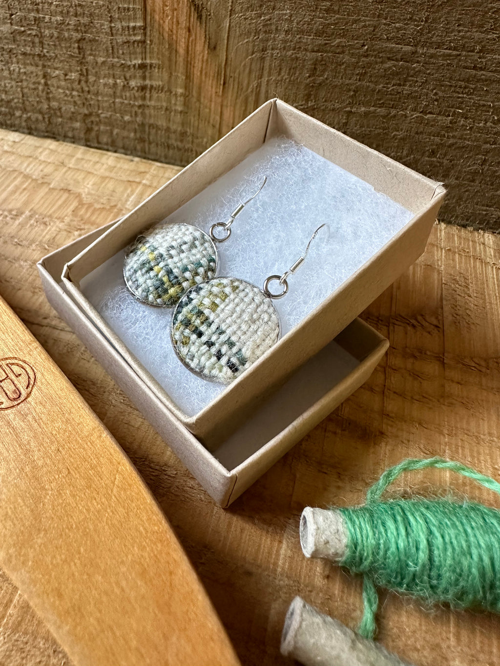 'Winter Falls' Plaid Handwoven British Wool Small Earrings