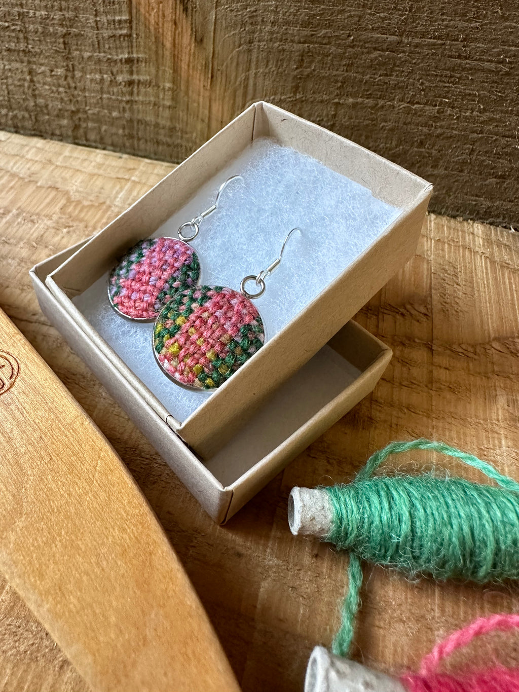 'Autumn at Cotehele' Plaid Handwoven British Wool Small Earrings