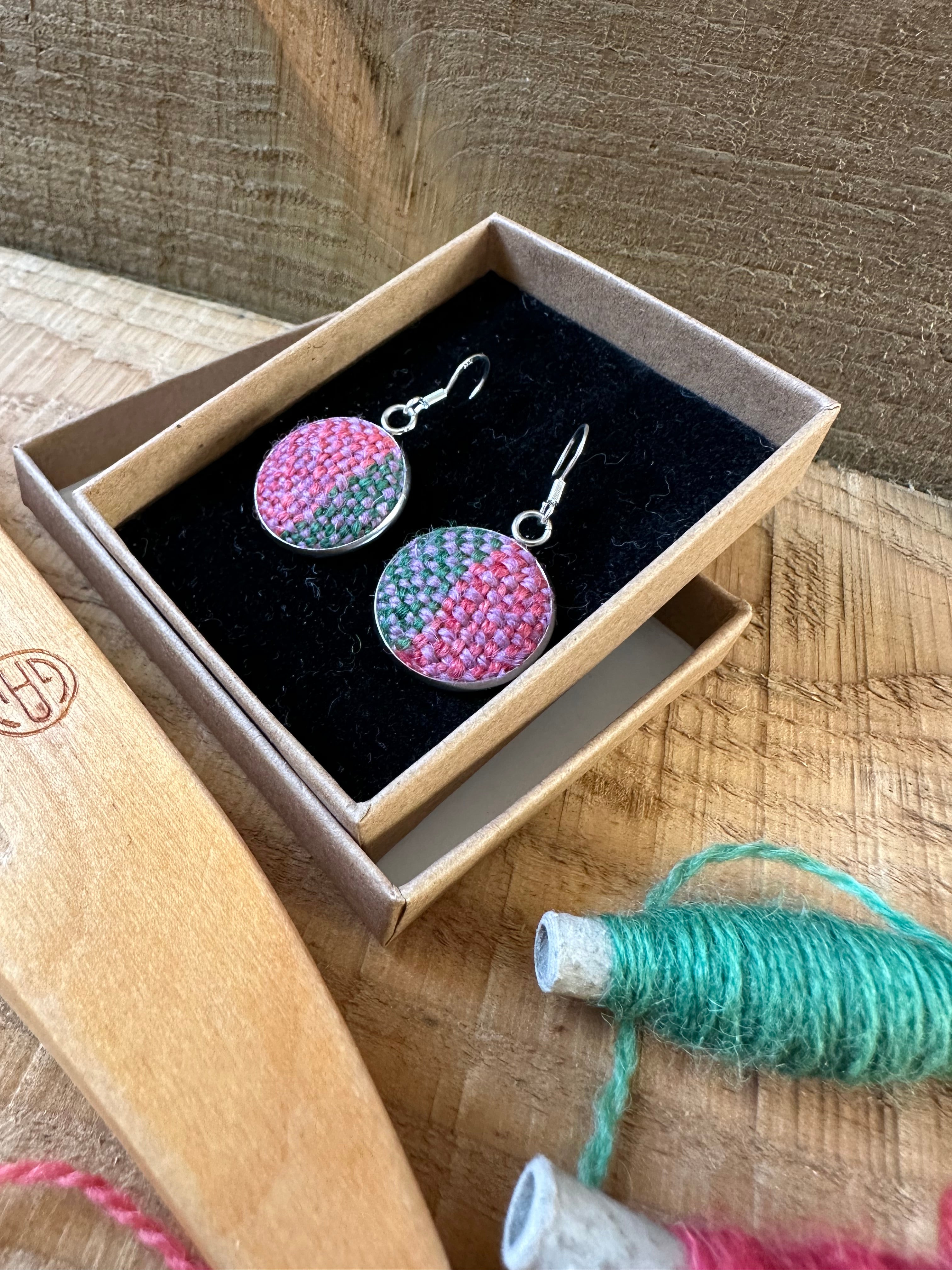'Autumn at Cotehele' Plaid Handwoven British Wool Small Earrings