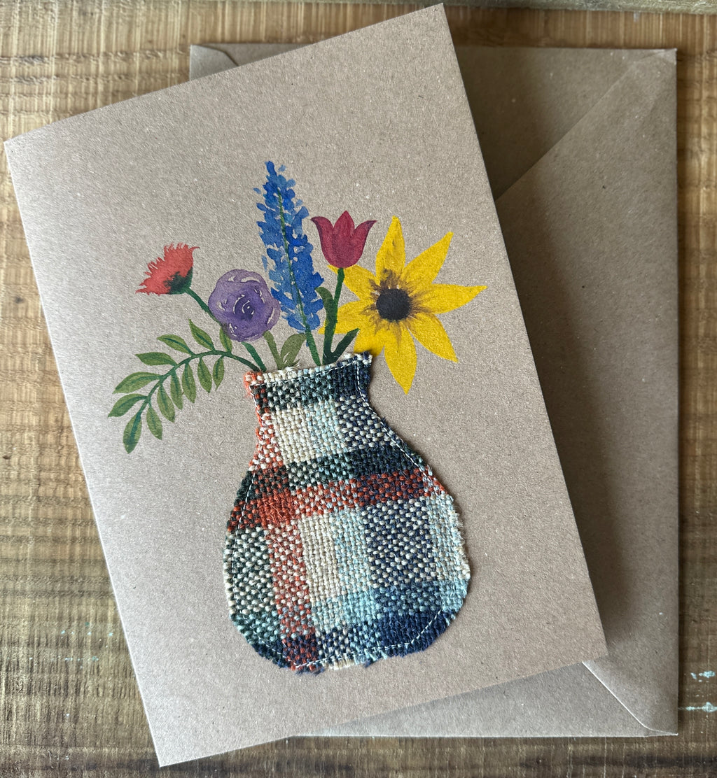 Vase of Flowers British Wool and Water Colour Greetings Card