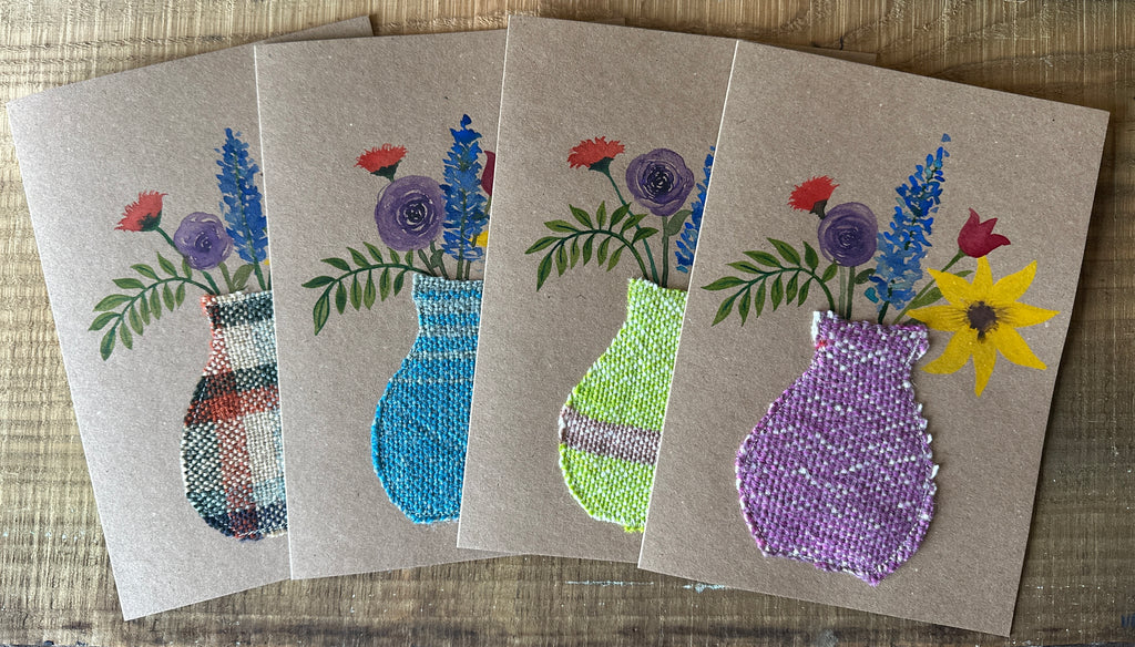 Vase of Flowers British Wool and Water Colour Greetings Card