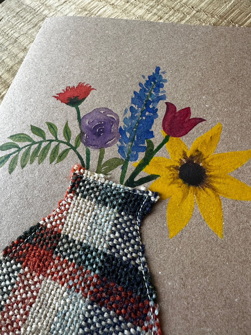 Vase of Flowers British Wool and Water Colour Greetings Card
