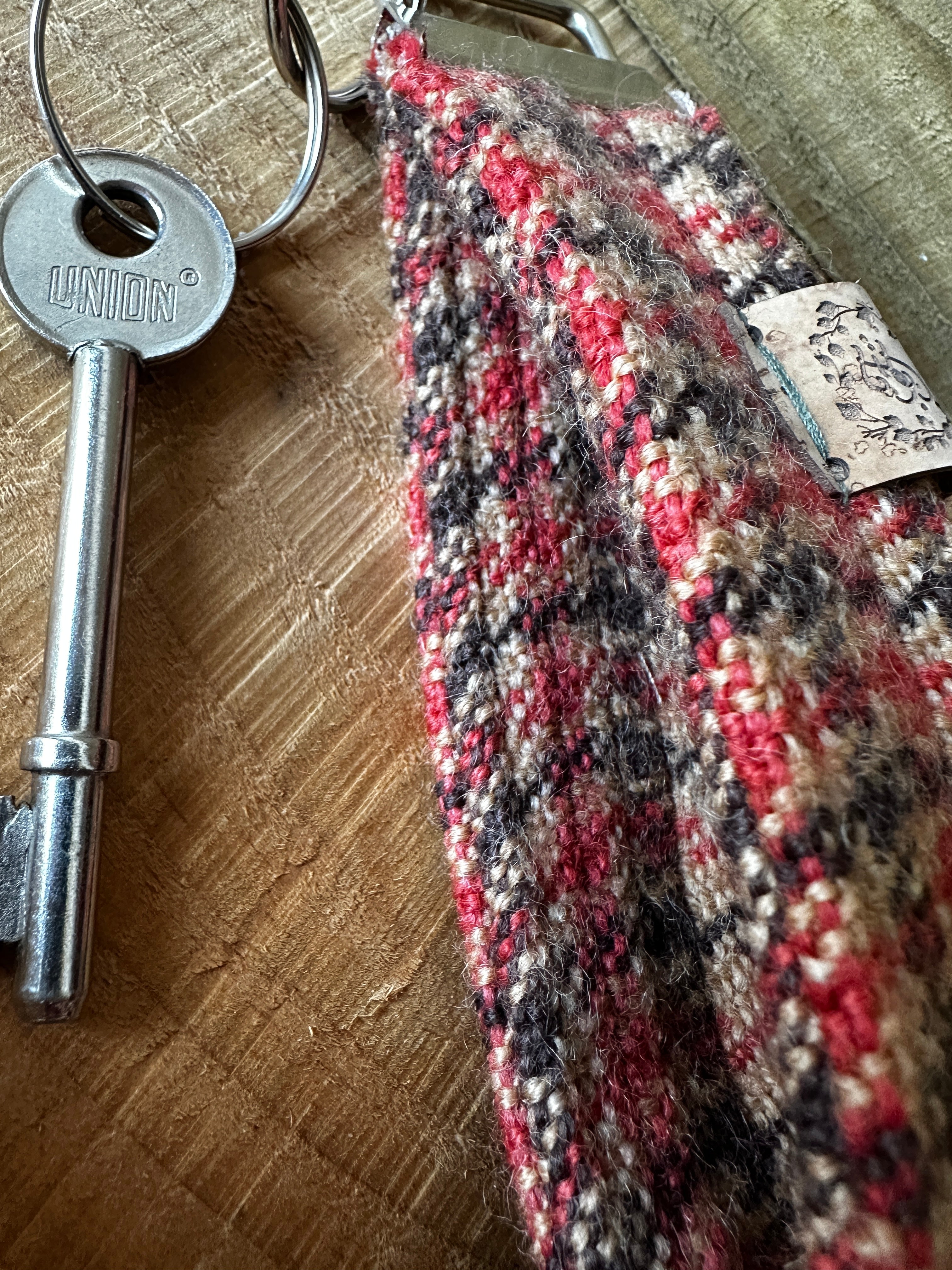 Beige, Brown & Orange Check British Wool Fabric Key Fob