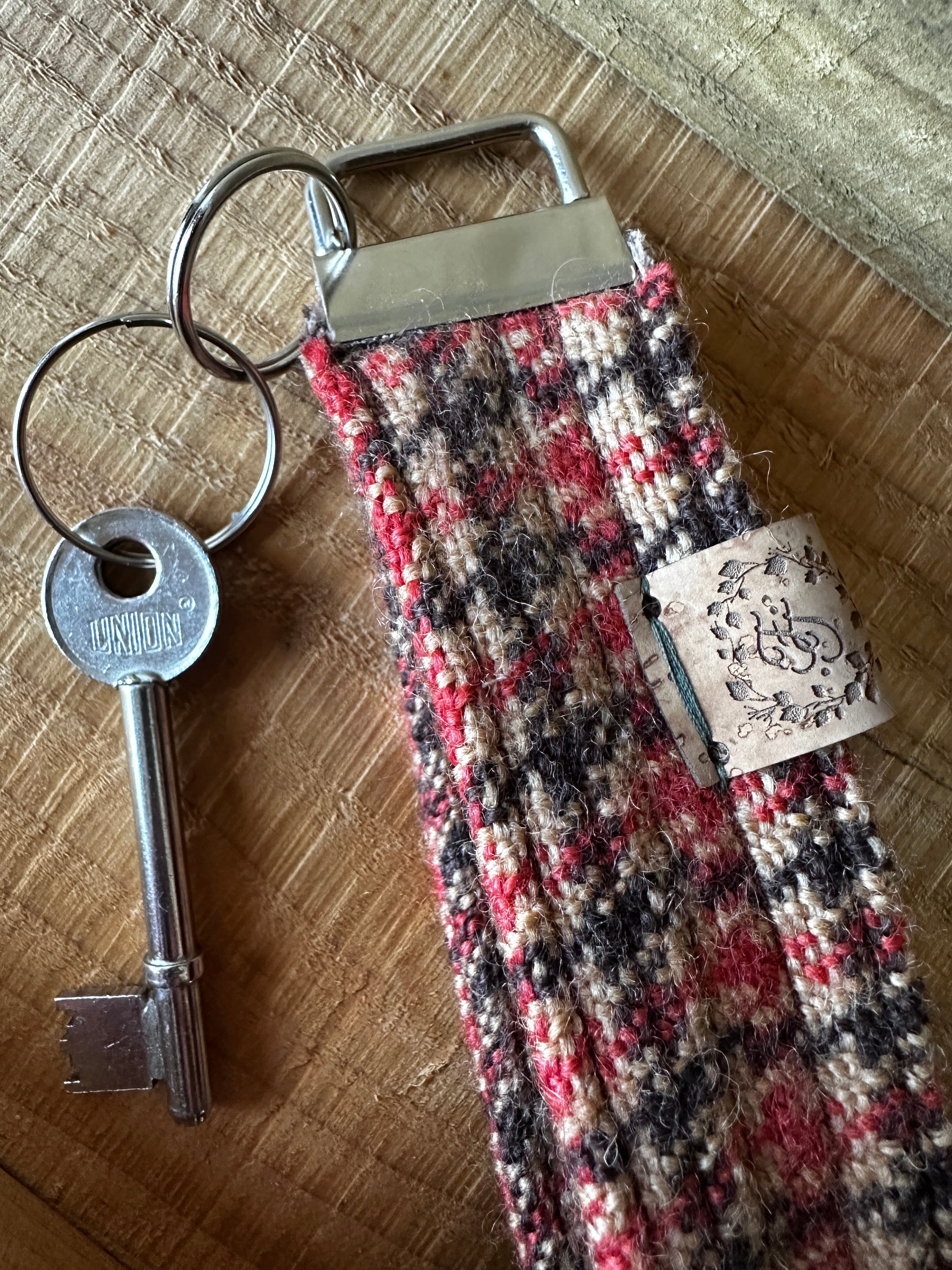 Beige, Brown & Orange Check British Wool Fabric Key Fob