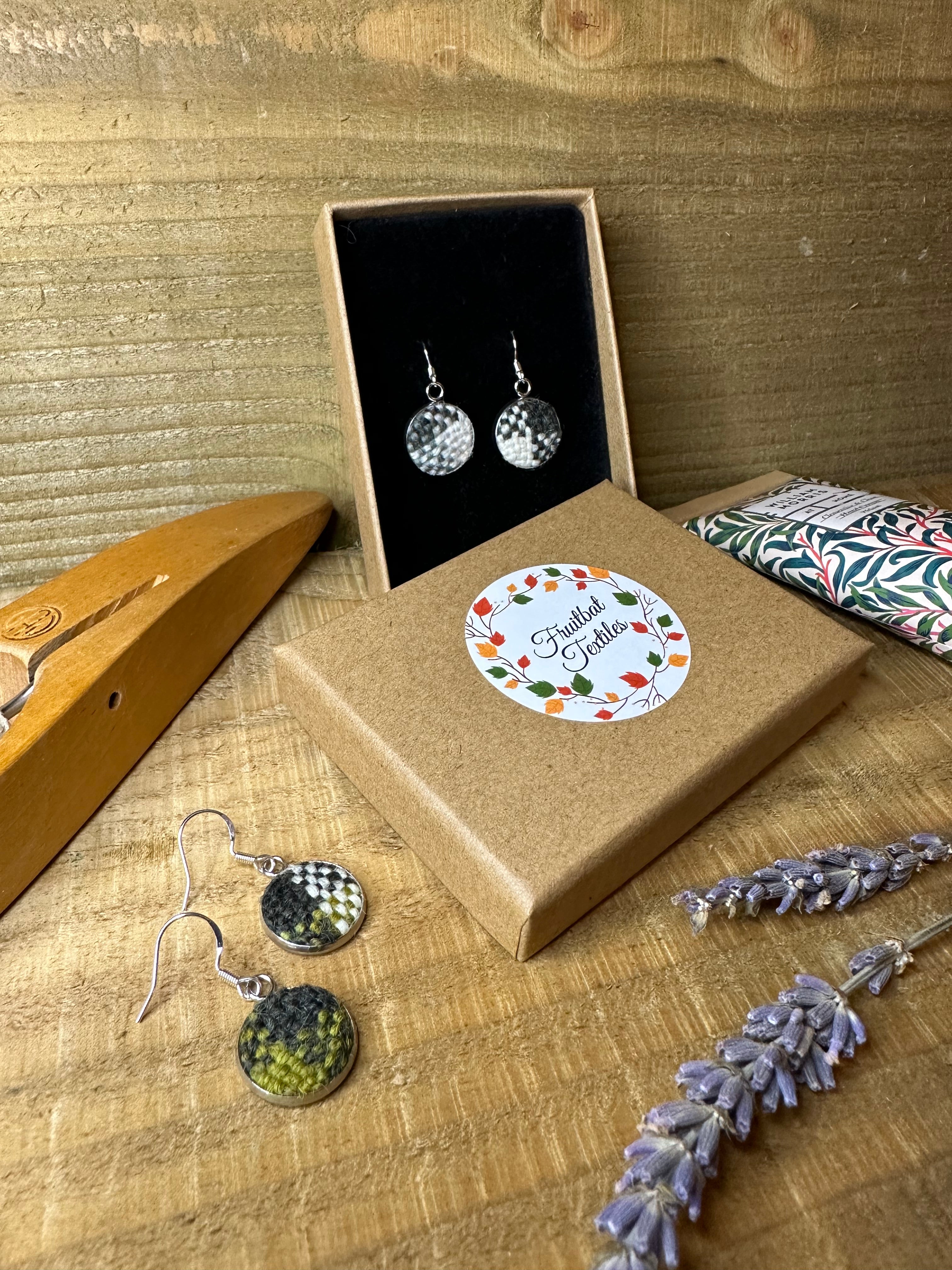 'Winter Falls' Plaid Handwoven British Wool Small Earrings