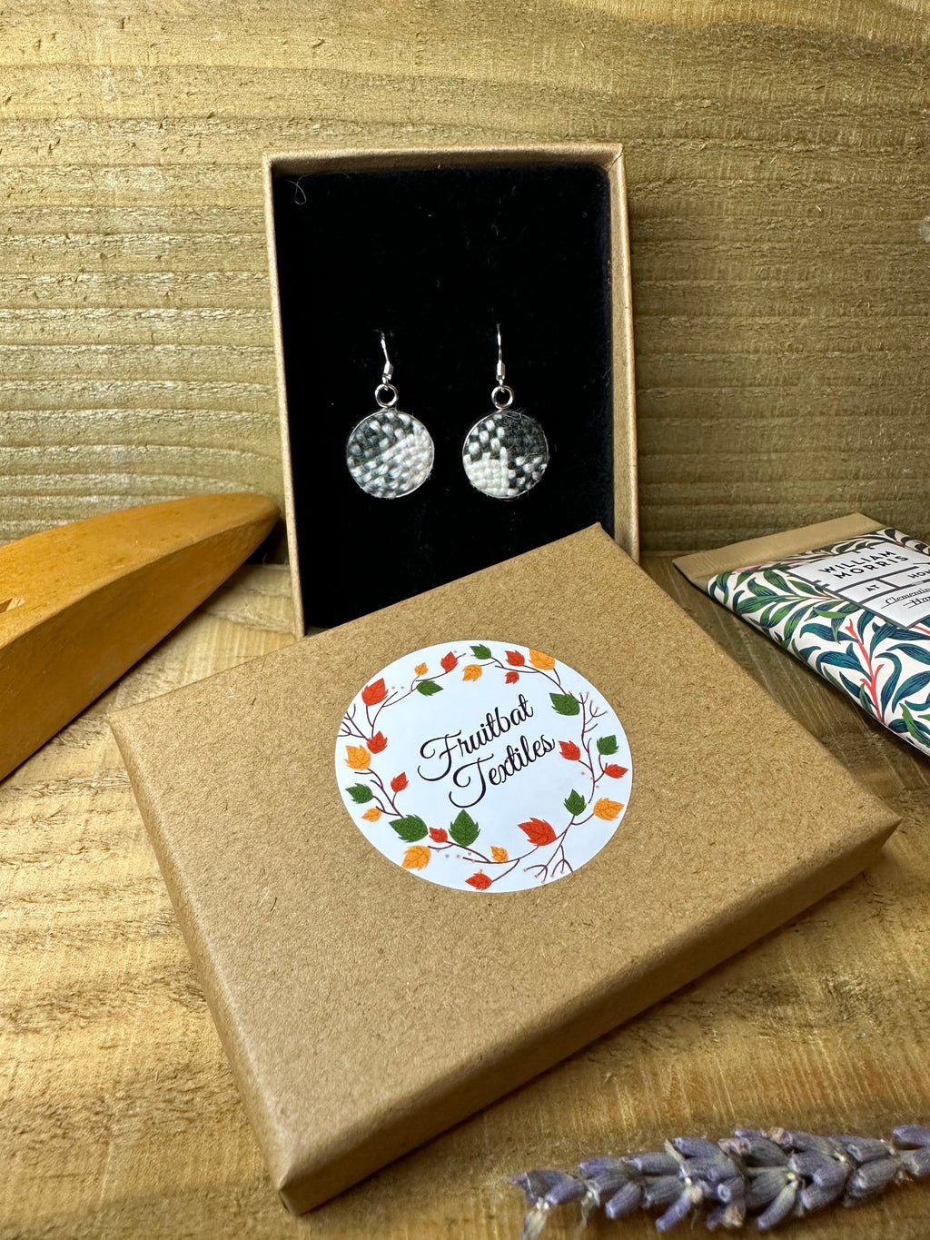 'Winter Falls' Plaid Handwoven British Wool Small Earrings