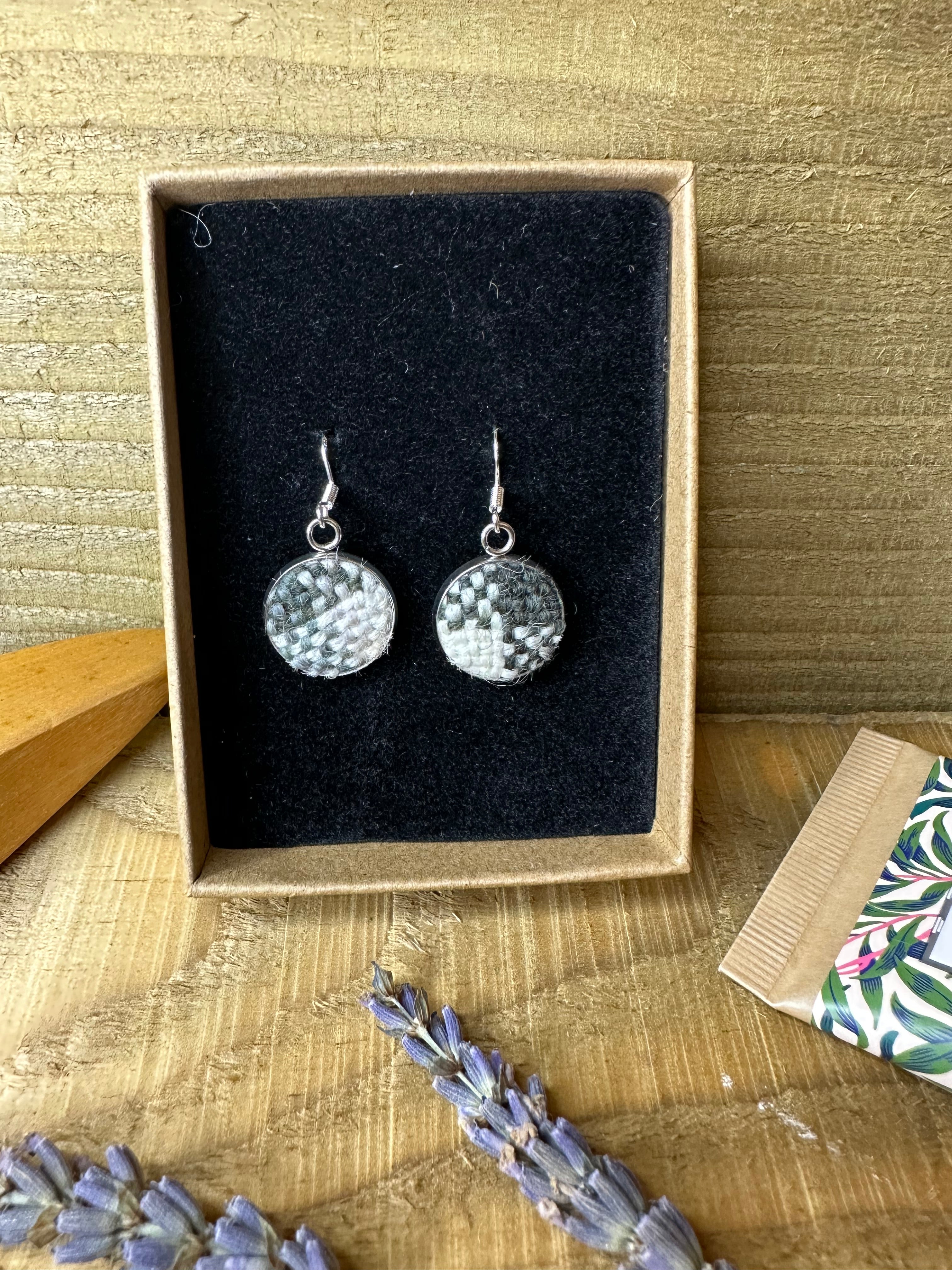 'Winter Falls' Plaid Handwoven British Wool Small Earrings