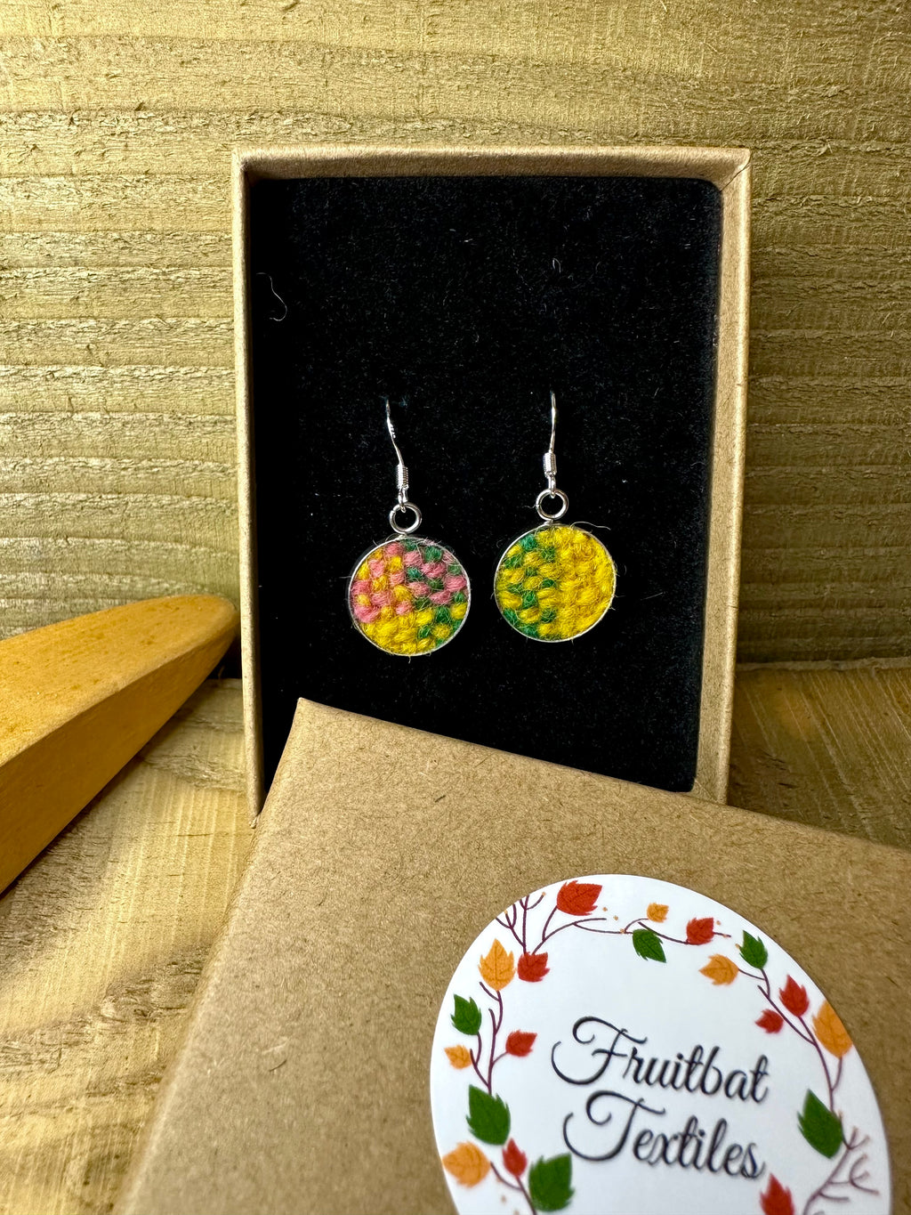 'Autumn at Cotehele' Plaid Handwoven British Wool Small Earrings