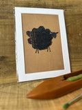 Blue Striped Sheep - Mounted Original Artwork with British Wool Fabric Remnants and Watercolour Details