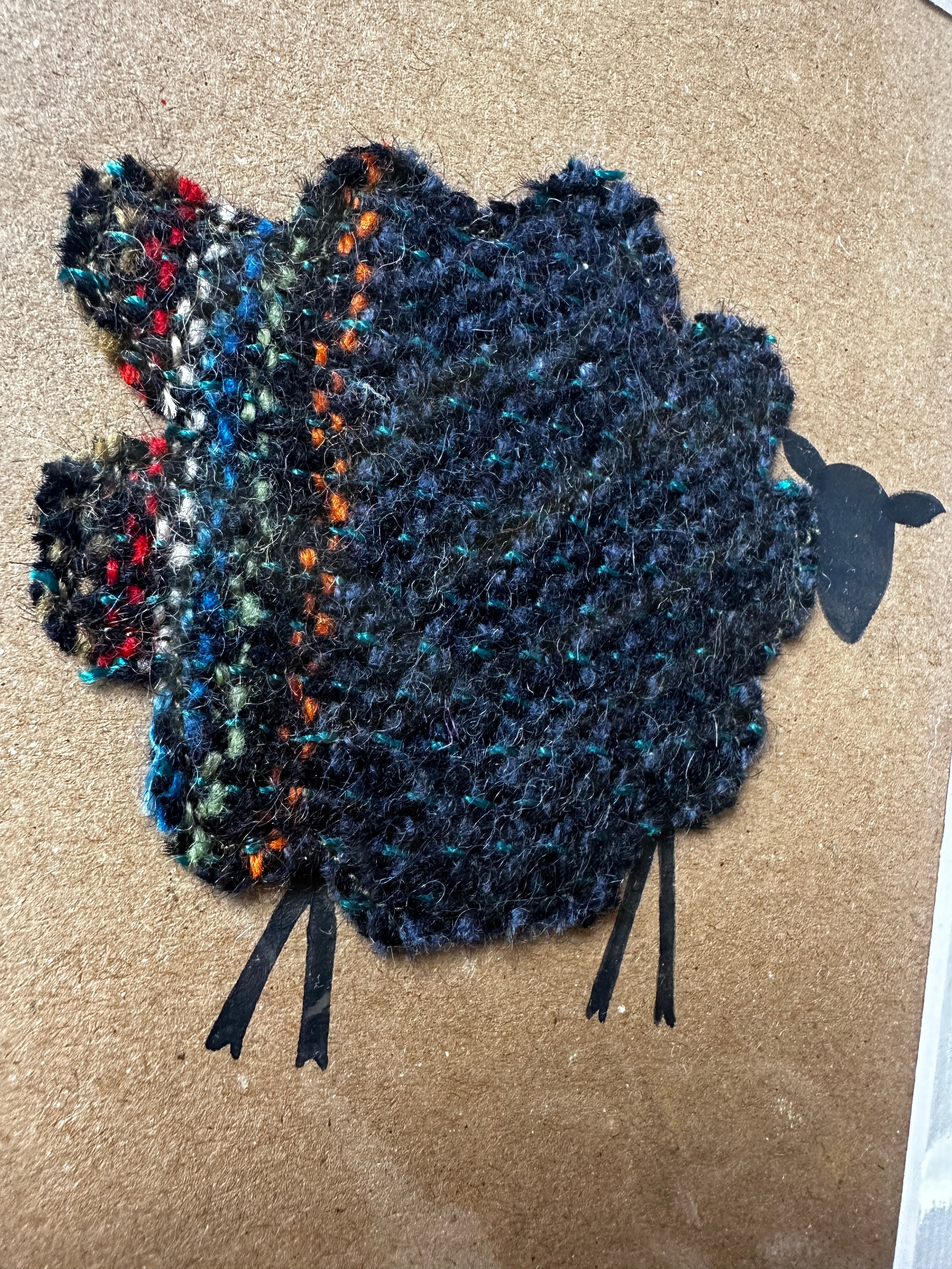 Blue Striped Sheep - Mounted Original Artwork with British Wool Fabric Remnants and Watercolour Details