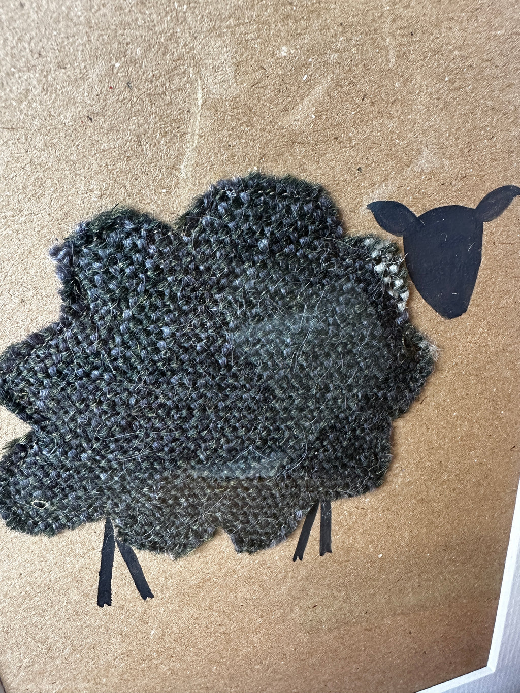 Blue Grey Sheep - Mounted Original Artwork with British Wool Fabric Remnants and Watercolour Details