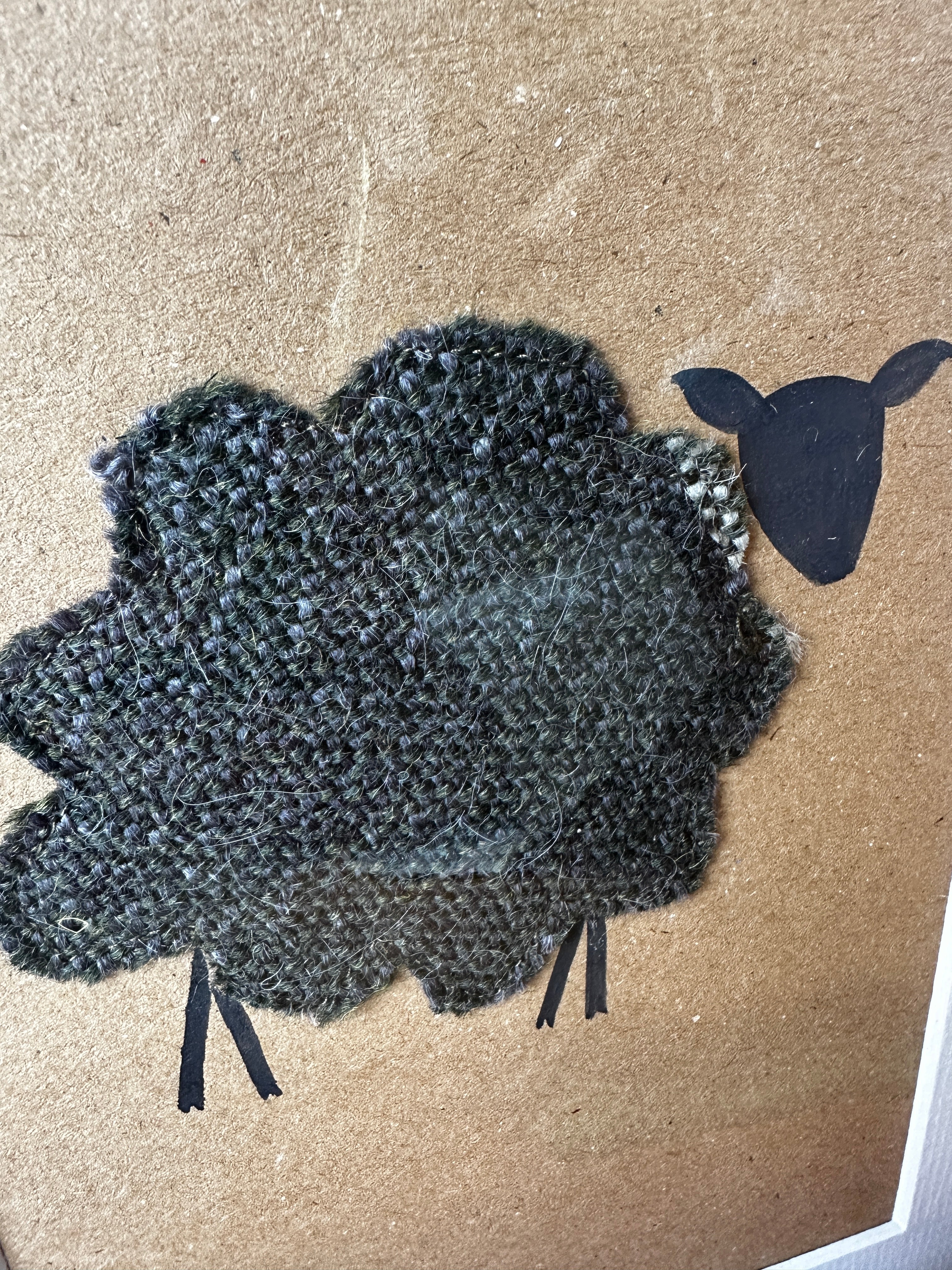 Blue Grey Sheep - Mounted Original Artwork with British Wool Fabric Remnants and Watercolour Details