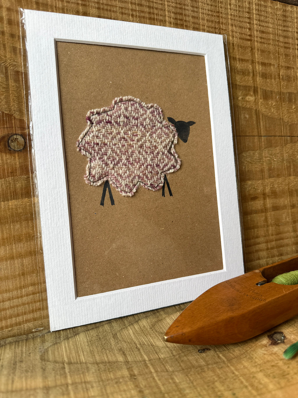 Pink Diamonds Sheep - Mounted Original Artwork with British Wool Fabric Remnants and Watercolour Details
