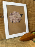 Pink Diamonds Sheep - Mounted Original Artwork with British Wool Fabric Remnants and Watercolour Details